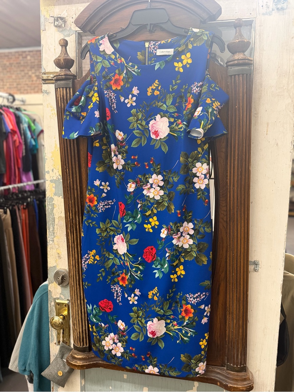 Calvin Klein Cold-Shoulder Floral Sheath Dress - Blue
